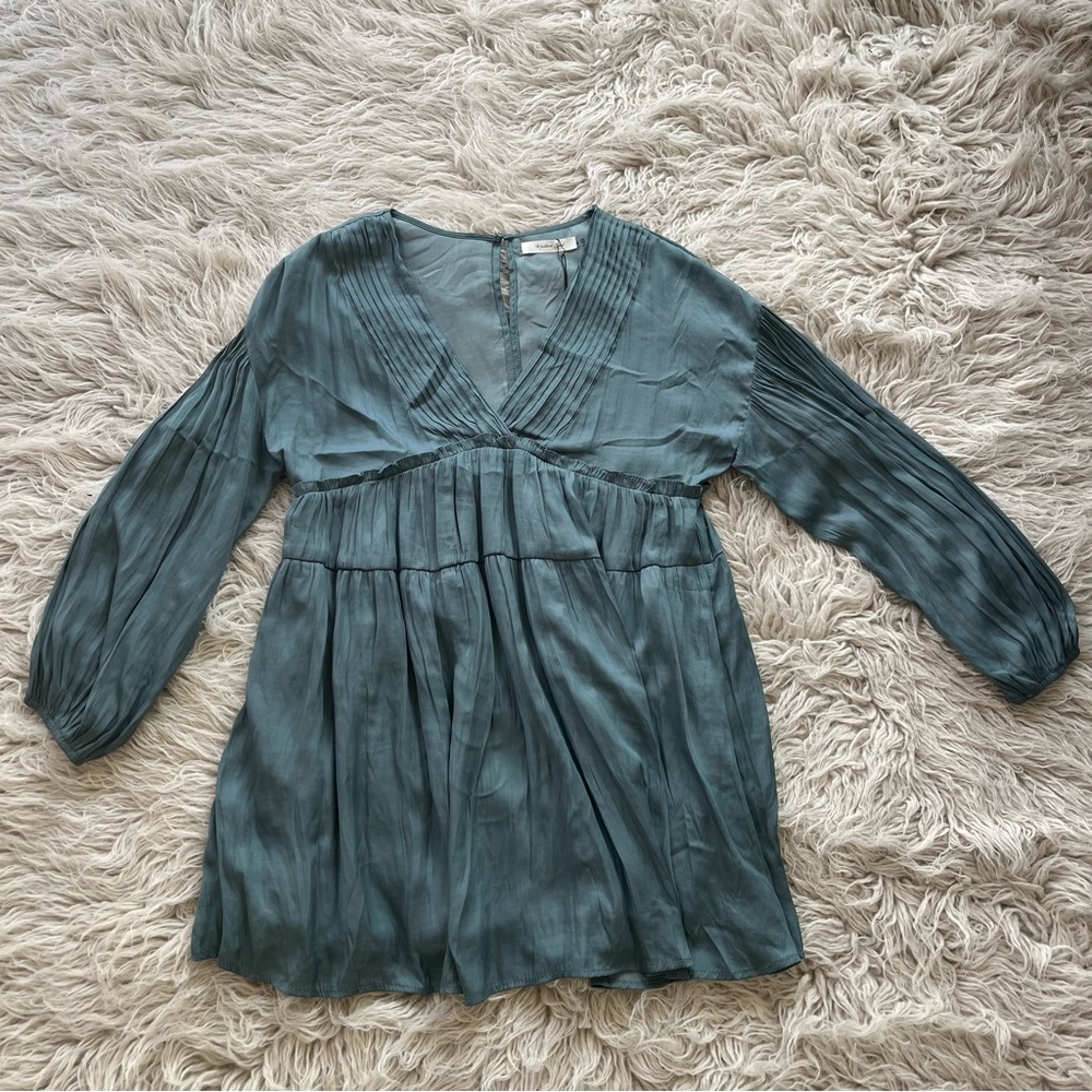 NWT Mustard Seed 'Balsam Green' pleated 3/4 sleeve flowy dress size S